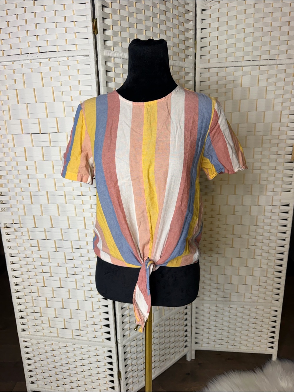 Madewell Pastel Multi-Stripe Tie-Front Crop Top